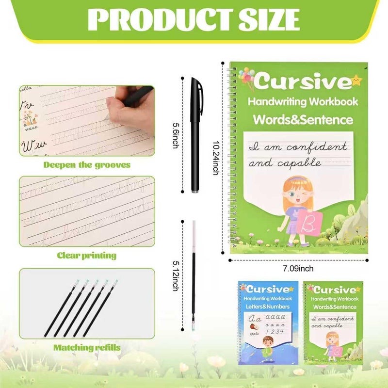 AALGO Grooved Cursive Handwriting Workbook,Reusable Cursive Writing Practice Book with Disappearing Ink,Cursive Calligraphy Kit,Magic Cursive Handwriting Practice for Kids and Beginners - Image 2